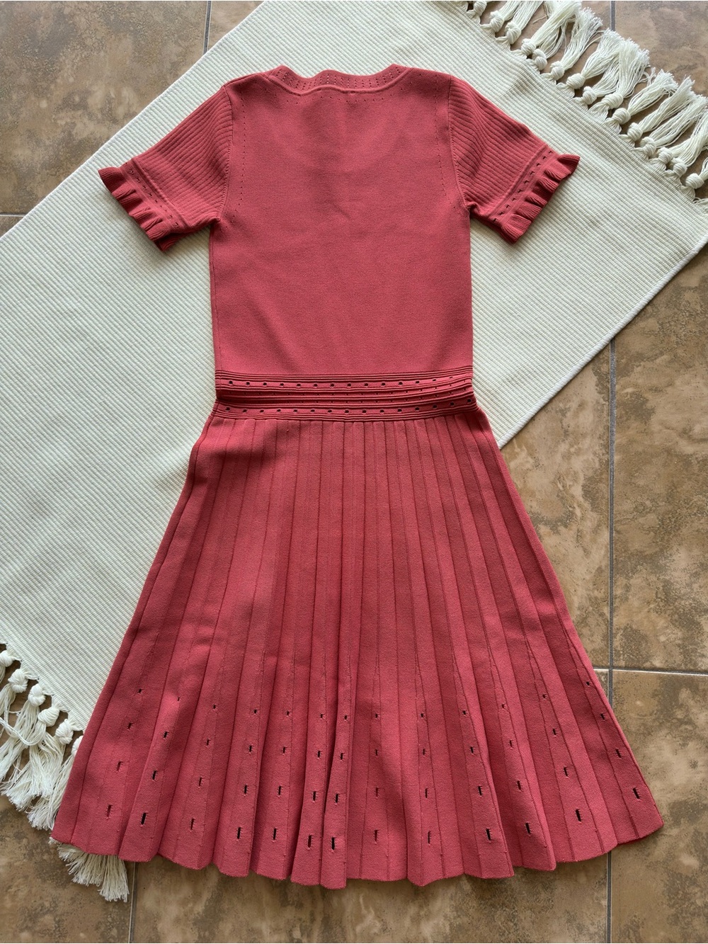 Sandro Paris Rose Pink Etor Eyelet-Detail Pleated Knit Dress - Picture 7 of 10